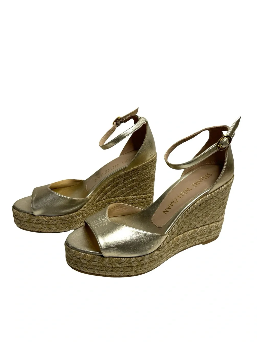 Stuart Weitzman | Nudist Curve Espadrille Wedge Sandal in Gold 9.5 - Picture 7 of 11
